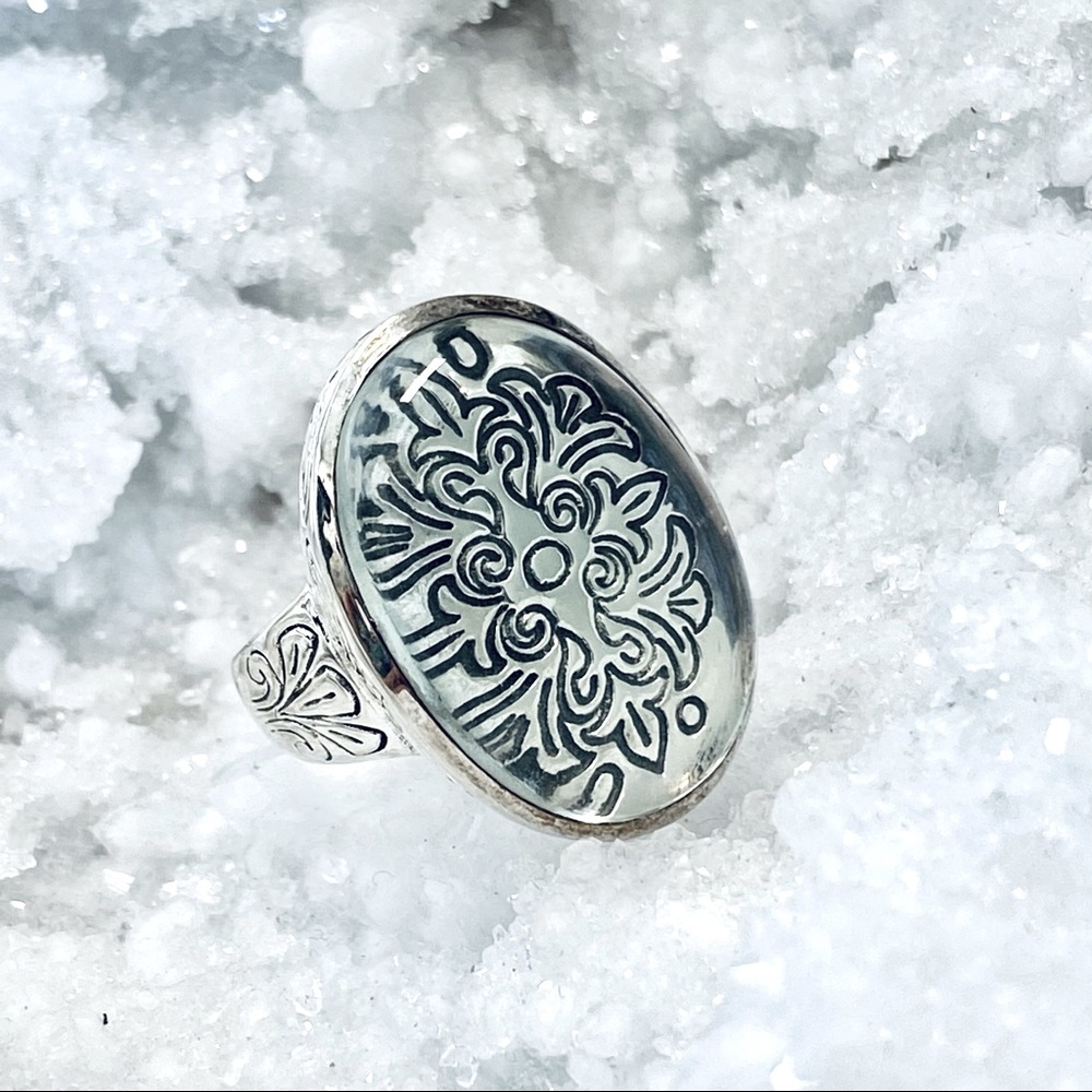 Sterling Silver Etched Oval Ring Sz 7